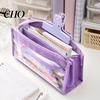 Fresh Color Stationery Bag Transparent Mesh Pencil Case for Middle School Students Large Pouch Capacity Multilayer Storage with Compartments