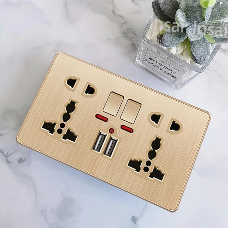 Универсальная 5-контактная розетка, стандартная британская настенная розетка USB на 13 А, 3-контактная электрическая розетка 220 В со светодиодным индикатором