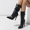 Модные Liyke Высококачественные Однотонные Черные Плиссированные Кожаные Сапоги для Женщин Сексуальные Остроносые Вечерние Клубные Туфли Стриптизерши на Каблуках Ботильоны на Молнии