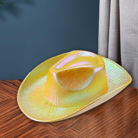 Women Party  Hat Bright Color Concave Top Wide Brim Glossy Surface Cosplay Dress-up Costume Dance Show Props Western Cowboy Hat Headwear