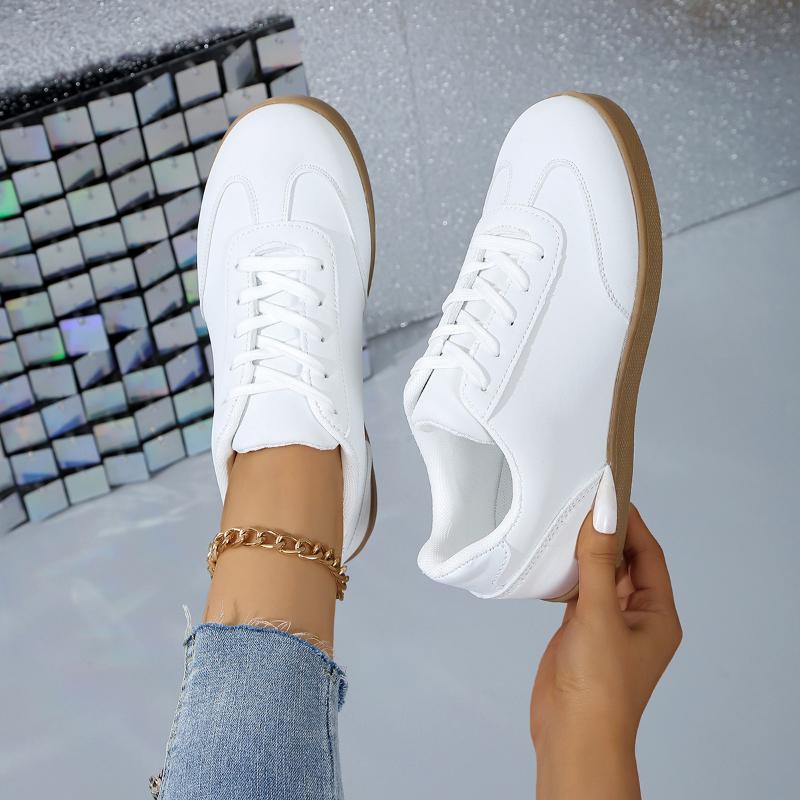 Модные осенние новые повседневные спортивные туфли с круглым носком и плоской подошвой, модные популярные кроссовки на шнуровке, нескользящие женские вулканизированные туфли