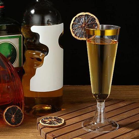 5 шт. Пластиковые стаканы-тумблеры 150 мл Прозрачные Элегантные Одноразовая Посуда для Вечеринок с Золотым Ободком Легкая Посуда для Напитков для Свадеб Банкетов И Празднований