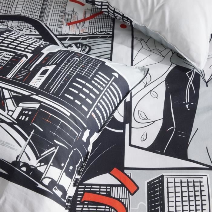 Parure de lit - TODAY - JAVA - 2 personnes - 240x220 cm - Coton - Imprimé Manga - Blanc
