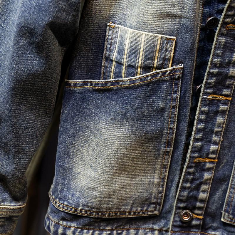 Мужская куртка ретро из темного денима: Трендовый европейский и американский уличный стиль