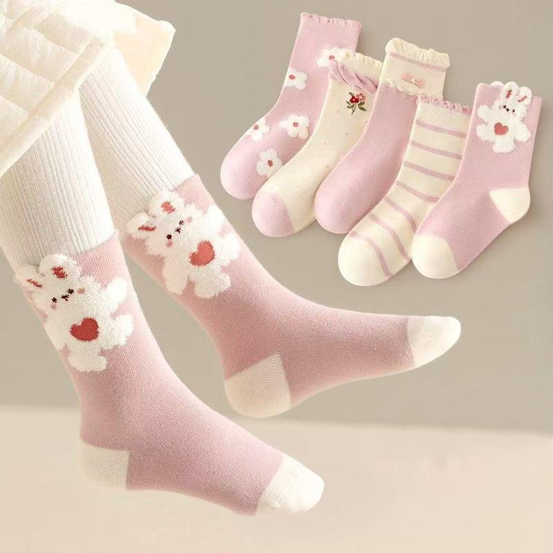 5 пар Модные полосатые носки с цифрами Детские спортивные носки для мальчиков Розовый кролик Детские носки средней длины с оборками Детские хлопковые носки