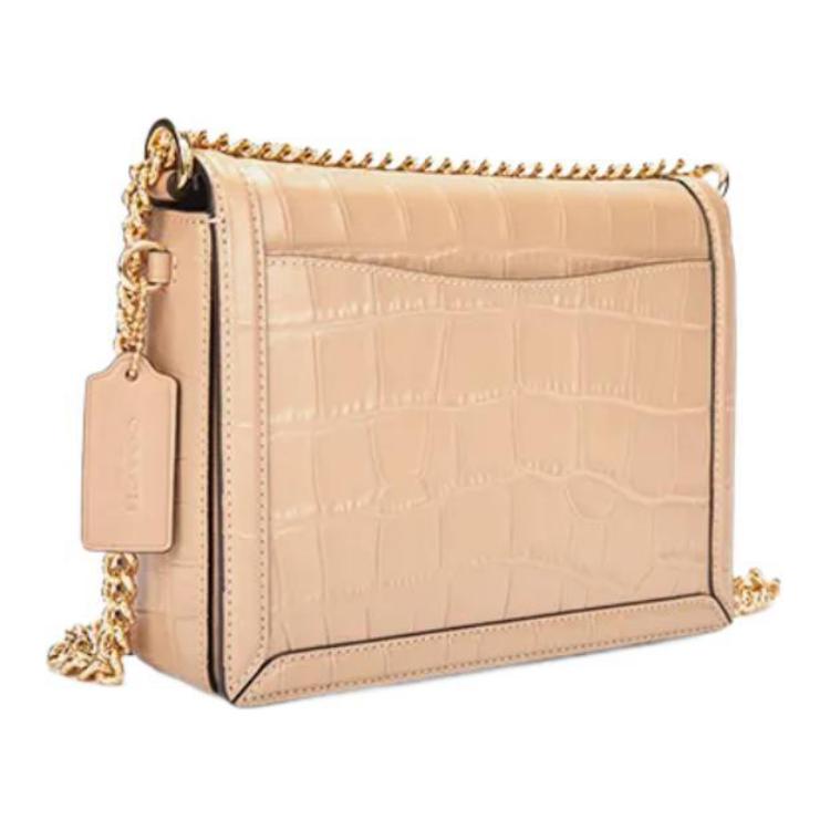 Coach Hutton 22 Gold Logo Turnlock Crocodile Pattern Flap Chain Leather Shoulder Bag Small Women shoulder bag Gray-Brown CN060-IMTAU
