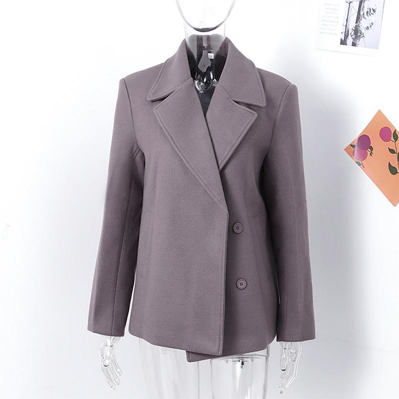 Women's Woolen Coat Thick Lapel Long Sleeve Jackets Oversize Casual Coats Elegant Lady Office Outerwear Autumn Winter