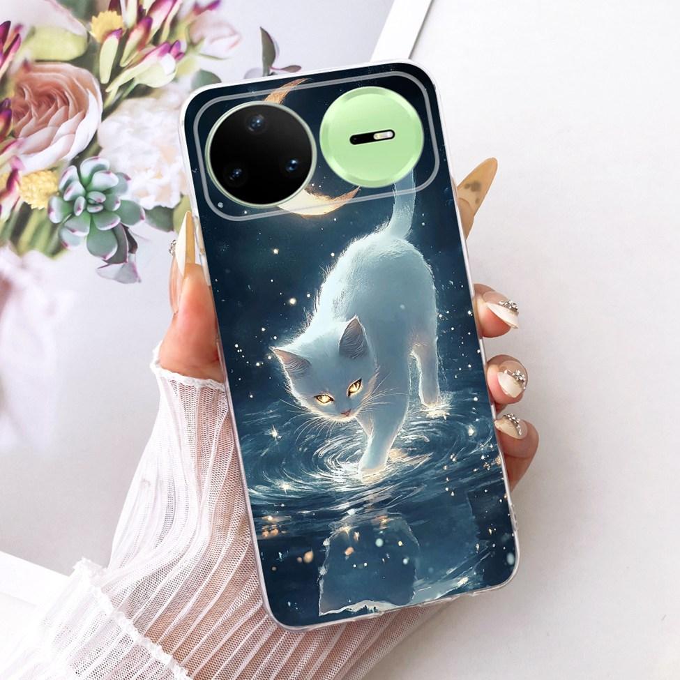 Прозрачный чехол-крышка для Huawei Nova 15 Pro, милый котик, модные цветы, роскошный окрашенный корпус для Huawei KLE-AL00U