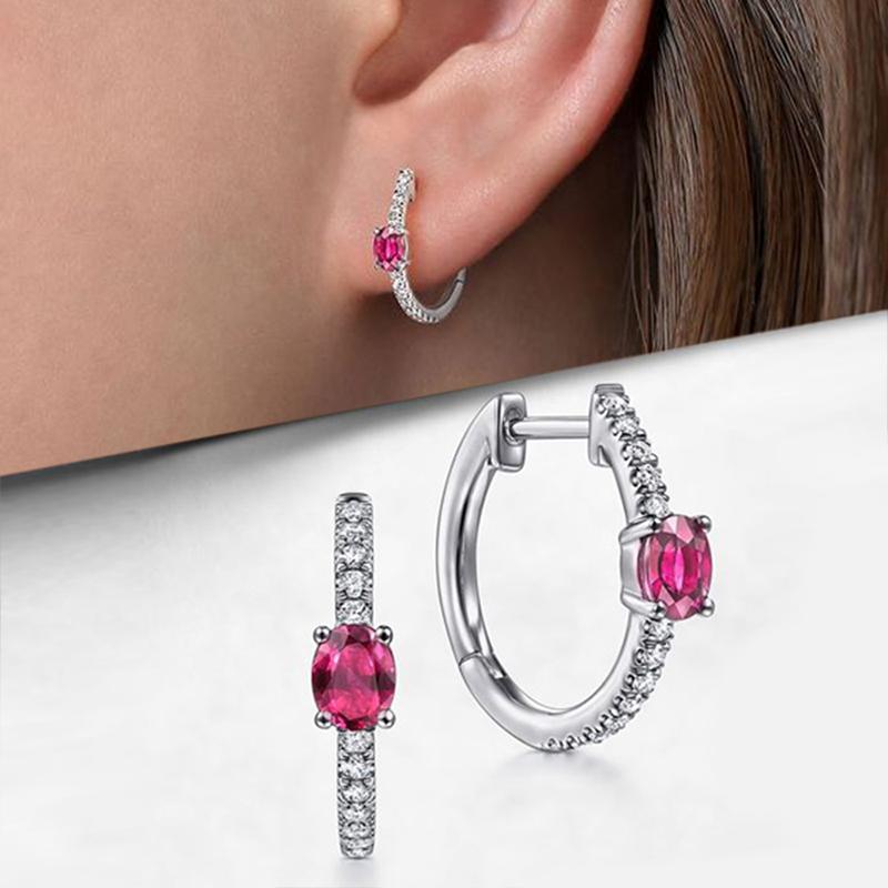 Серьги-кольца Huitan Chic Small Circle с розово-красным/белым кубическим цирконием, модные ювелирные изделия с фирменным дизайном для женщин