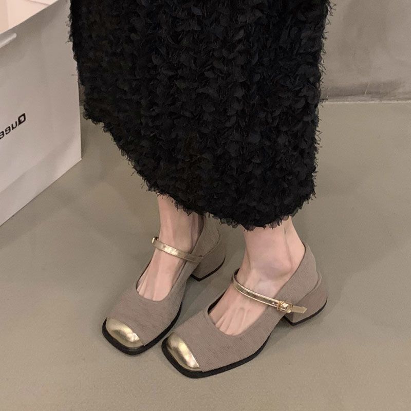 Модные туфли Мэри Джейн на высоком каблуке для женщин с квадратным носком, новинка 2024 года, летние элегантные туфли-лодочки с неглубокой пряжкой и ремешком, женские одинарные туфли