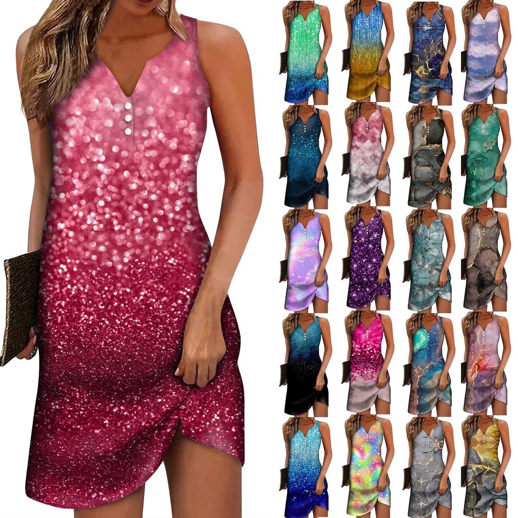 Women's Casual Dress Floral Button Print V Neck  Active Fashion Outdoor Street Sleeveless Loose Fit Summer