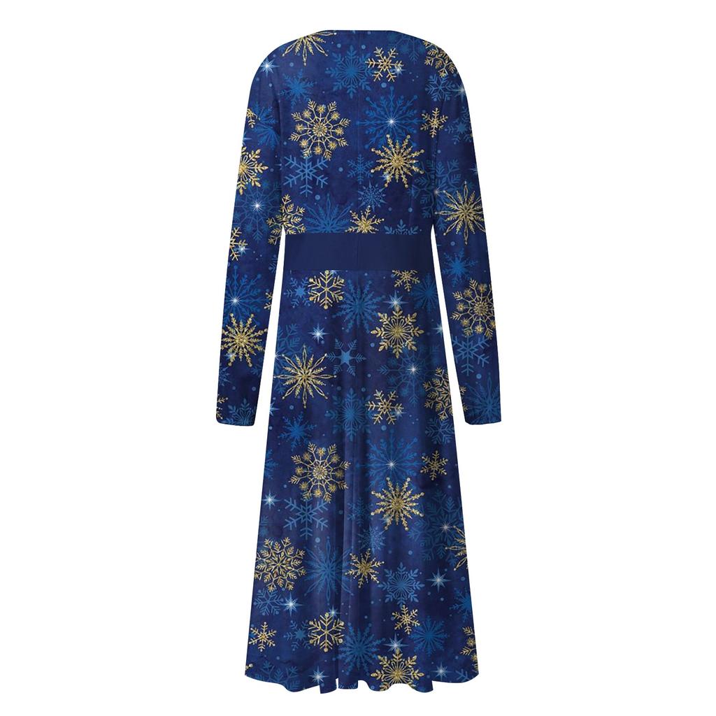 Женское осеннее и зимнее повседневное модное длинное платье с v-образным вырезом и длинным рукавом с рождественским принтом