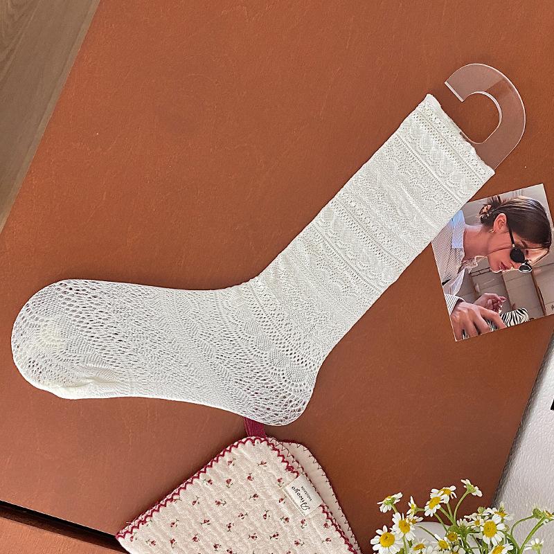 Pure Cotton Women's Lace Mid-calf Push-pull Socks, Breathable, Soft, Sweet and Trendy Socks