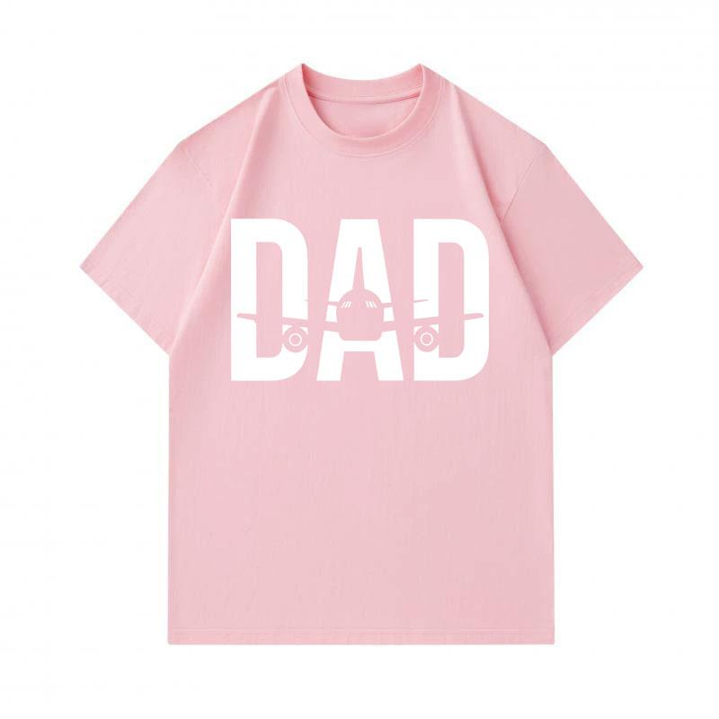Men's 100% Cotton Crew Neck Short Sleeve T-Shirt, Casual Aviation Airplane Dad Print Tee, Breathable Comfortable Top Gift for Pilot Dad Daily Wear