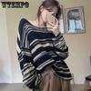 Полосатый вязаный свитер, женский винтажный свободный пуловер, полосатый топ с круглым вырезом и длинными рукавами, уличный трикотаж, Sueter Mujer, джемпер, весна-осень