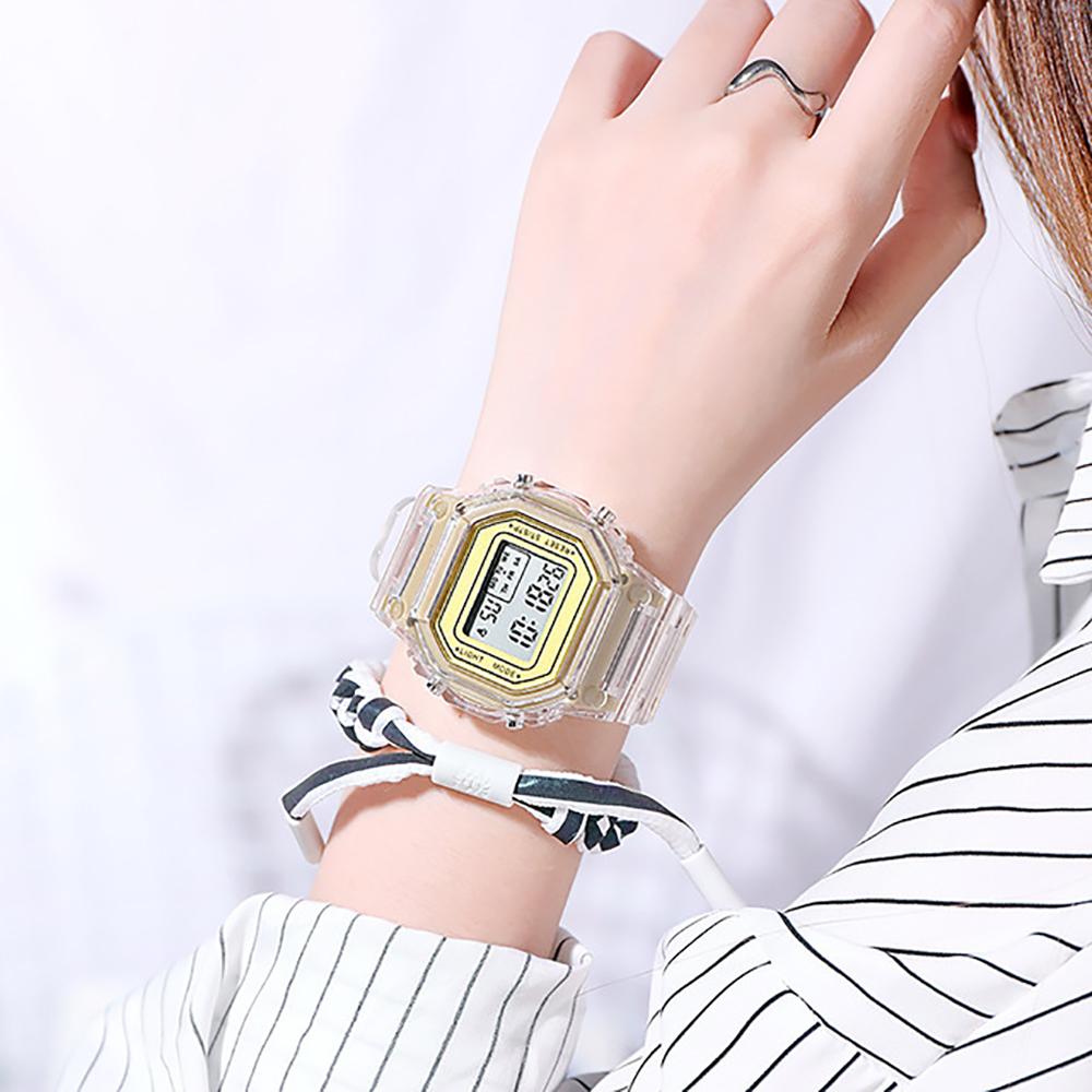 Портативные мужские наручные часы для путешествий и женщин со светодиодной подсветкой, цифровые спортивные часы с прозрачными часами