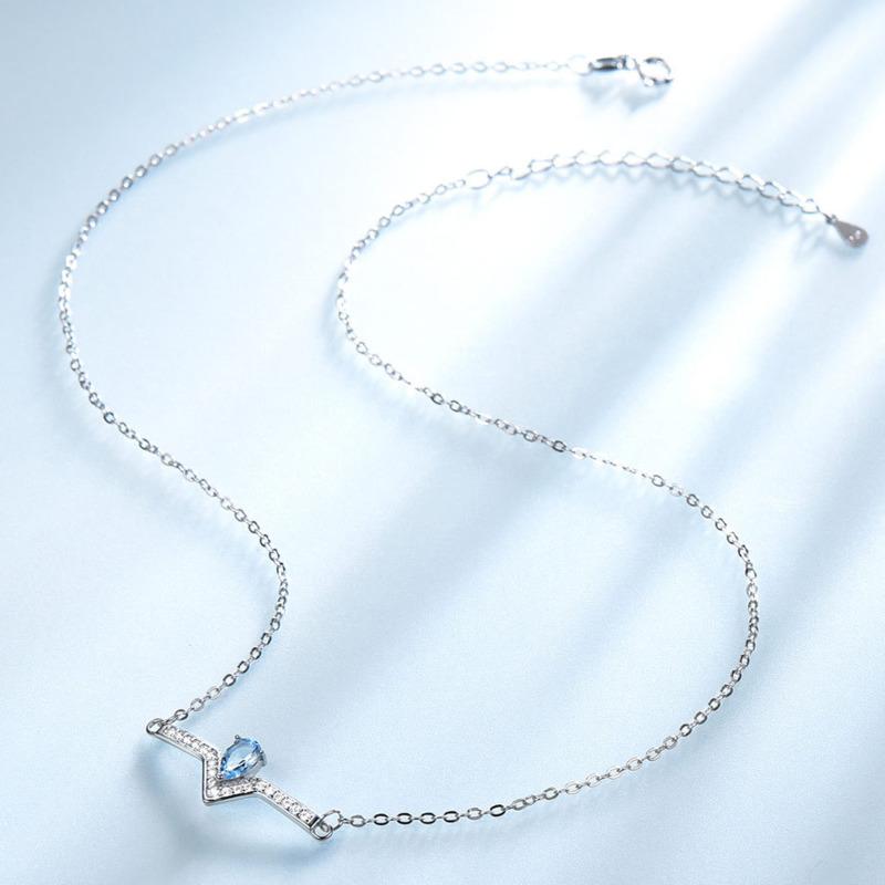 Gica Gema Стерлингового Серебра 925 пробы Синий V-образный Светлый Роскошный Классический Темперамент Ожерелье С Подвеской Для Женщин Изысканные Высококачественные Ювелирные Изделия Подарок На День Святого Валентина