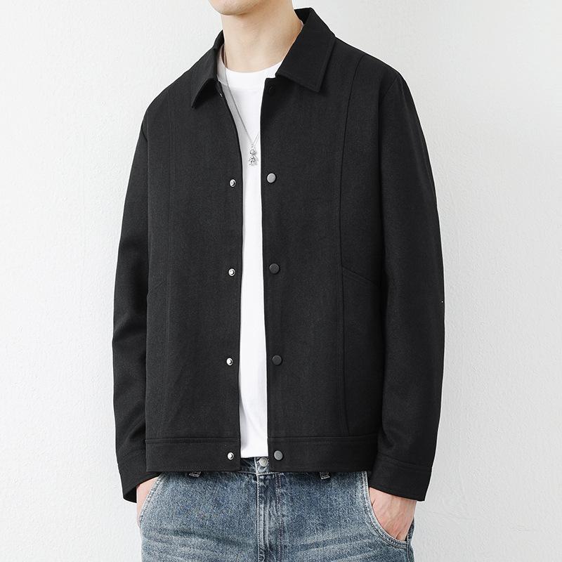 Spring and Autumn Jacket Men's Simple Lapel Solid Color Coat Men's Retro Versatile Short Trendy Top Coat