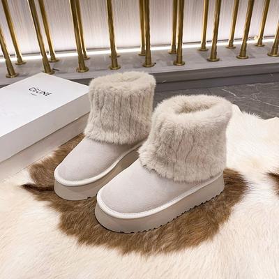 Мода 2024 Зима Новые Большие Хлопковые Ботинки с Утолщенным Коротким Голенищем на Толстой Подошве Теплые Зимние Ботинки Женские Мех Интегрированный Женские Ботинки