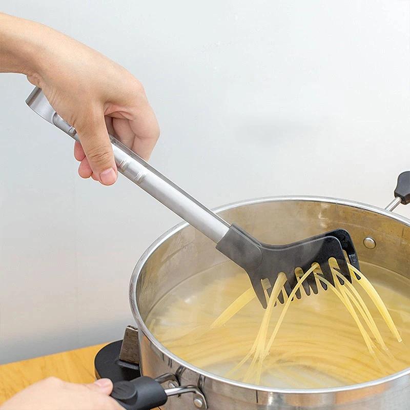 Зажим для лапши с длинной ручкой, кухонный зажим для еды из нержавеющей стали, зажим для салата, зажим для барбекю, зажим для ло мейн, зажим для спагетти