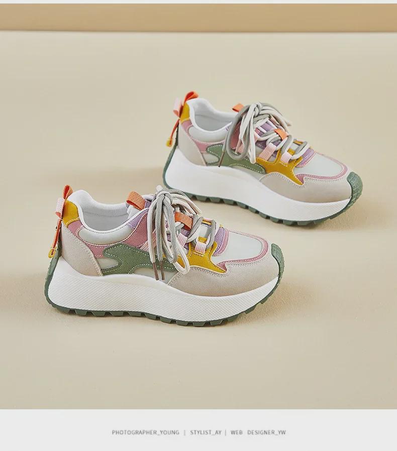 Корейские новые папины туфли для женщин, осень 2024 г., студенческие беговые и повседневные туфли, толстая подошва, увеличивающие рост, модель BN016-1