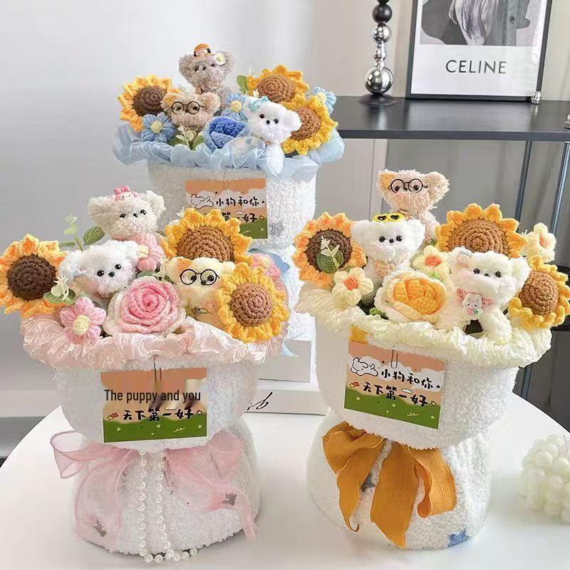 Chenille Stem Birthday Bouquet with Dog Doll - Handmade, Cute Gift for Bestie