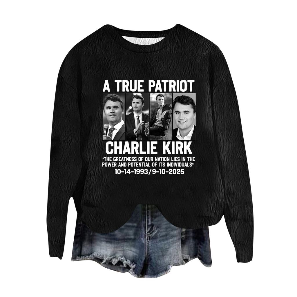 Women's Fashion Round Neck Pullover Top Long Sleeve Tee Printed Sweatshirt