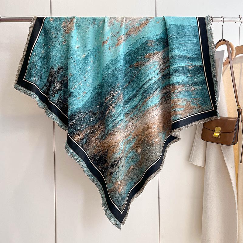 Versatile Mixed Color Contrasting Double-Sided Imitation Cashmere Shawl Winter High-End Warm Square Scarf