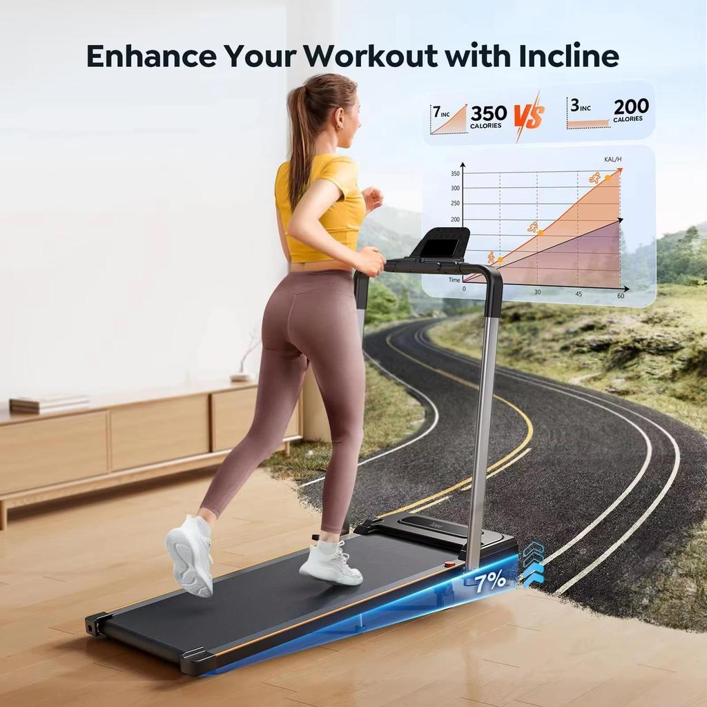 Foldable Treadmill Incline Portable Under Desk Folding Walking Pad 0.6-7.5mph Max Load 120KG with LED Bluetooth Home Treadmill