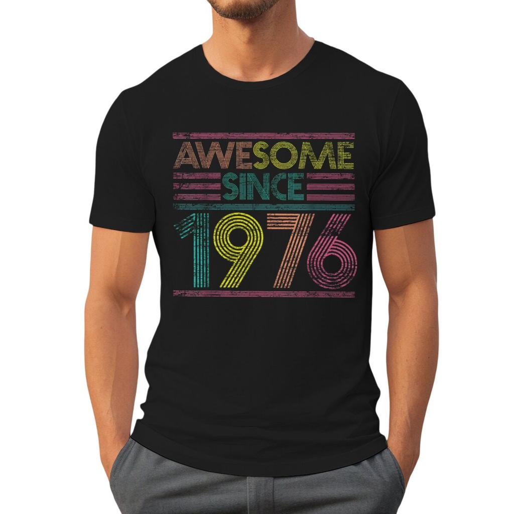 Born in 1976 50 Years of Being Awesome 50th Birthday Gift T-shirts Vintage Men's Casual Tee Loose Streetwear T-shirt Top Women's Clothing