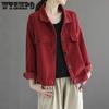 Corduroy Short Jacket for Women Spring and Autumn Solid Color Loose Casual Striped Coat with Lapel