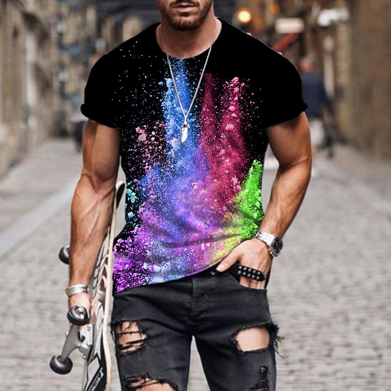 Summer Colorful 3D Digital Printed Short Sleeve Casual Loose Round Neck T-Shirts Men’s