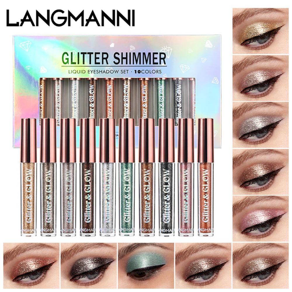 Набор жидких теней для век с бриллиантовым блеском, десять штук блестящих перламутровых жидких теней для век, подарочная коробка