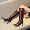 Fashion Temperament Fine Heel Single Four Seasons Pointed Head Bright Leather Cover Foot Back Zipper Non-slip High Heel Boots