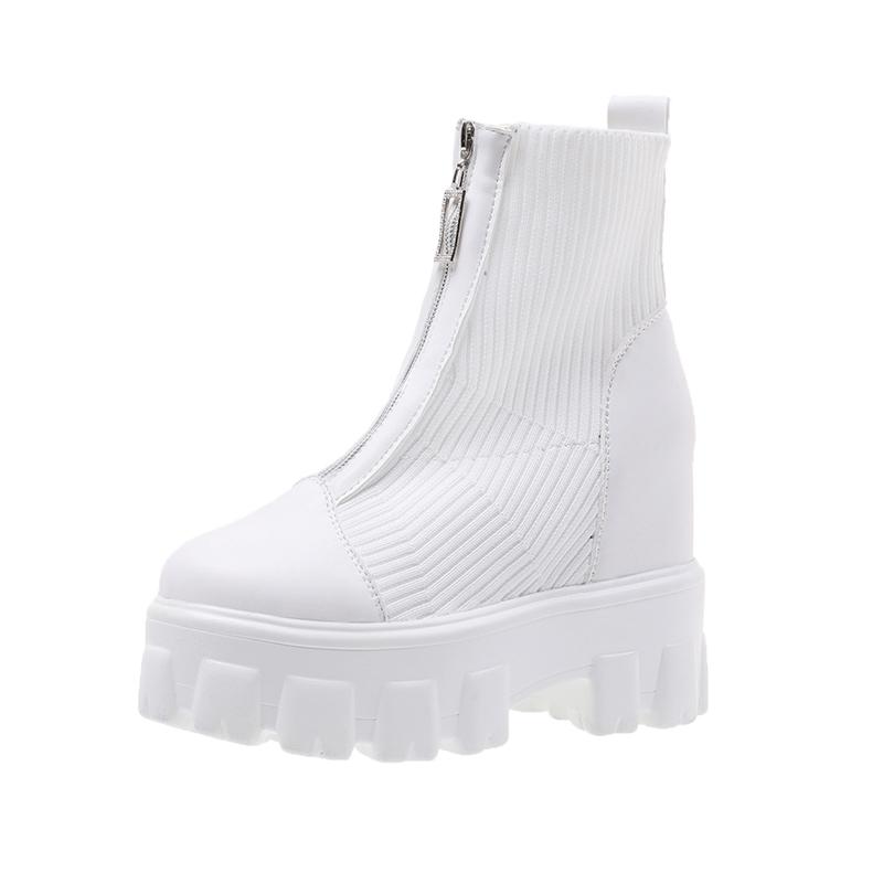Мода 2024 года, новые зимние ботильоны, женские качественные ботинки на платформе, женские модные короткие ботинки, черные, на высоком каблуке 11 см, на молнии, женские носки