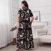 Plus Size Women's New Print Loose Short Sleeved Cardigan Wide  Leg Trouser Suit