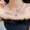 Elegant Double-Layer Black Camellia Necklace - Women's Light Luxury Clavicle Accessory