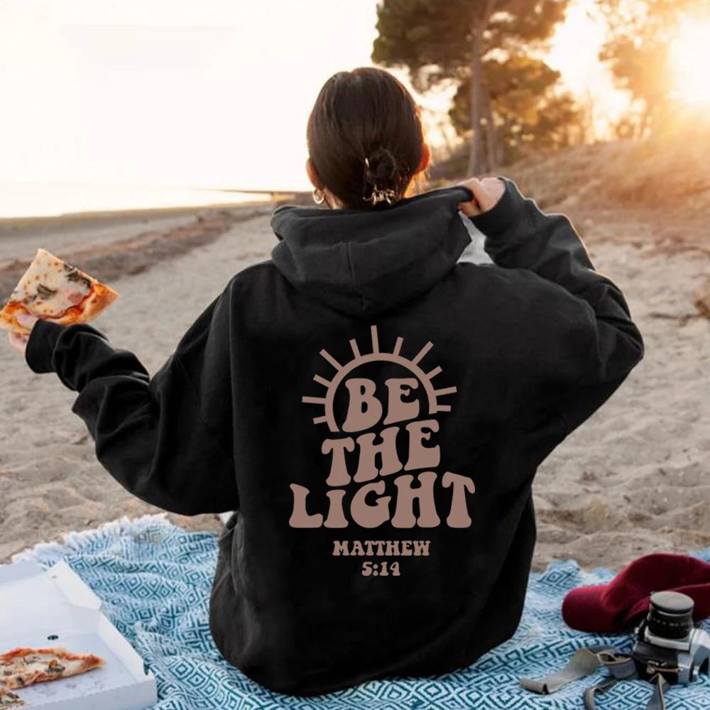 Be The Light Карманные толстовки Повседневные Длинные рукава толстовки с завязками Толстовки Женская одежда