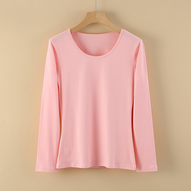 Женский термосвитер из чистого хлопка с длинными рукавами - круглый вырез, теплый топ на осень/зиму