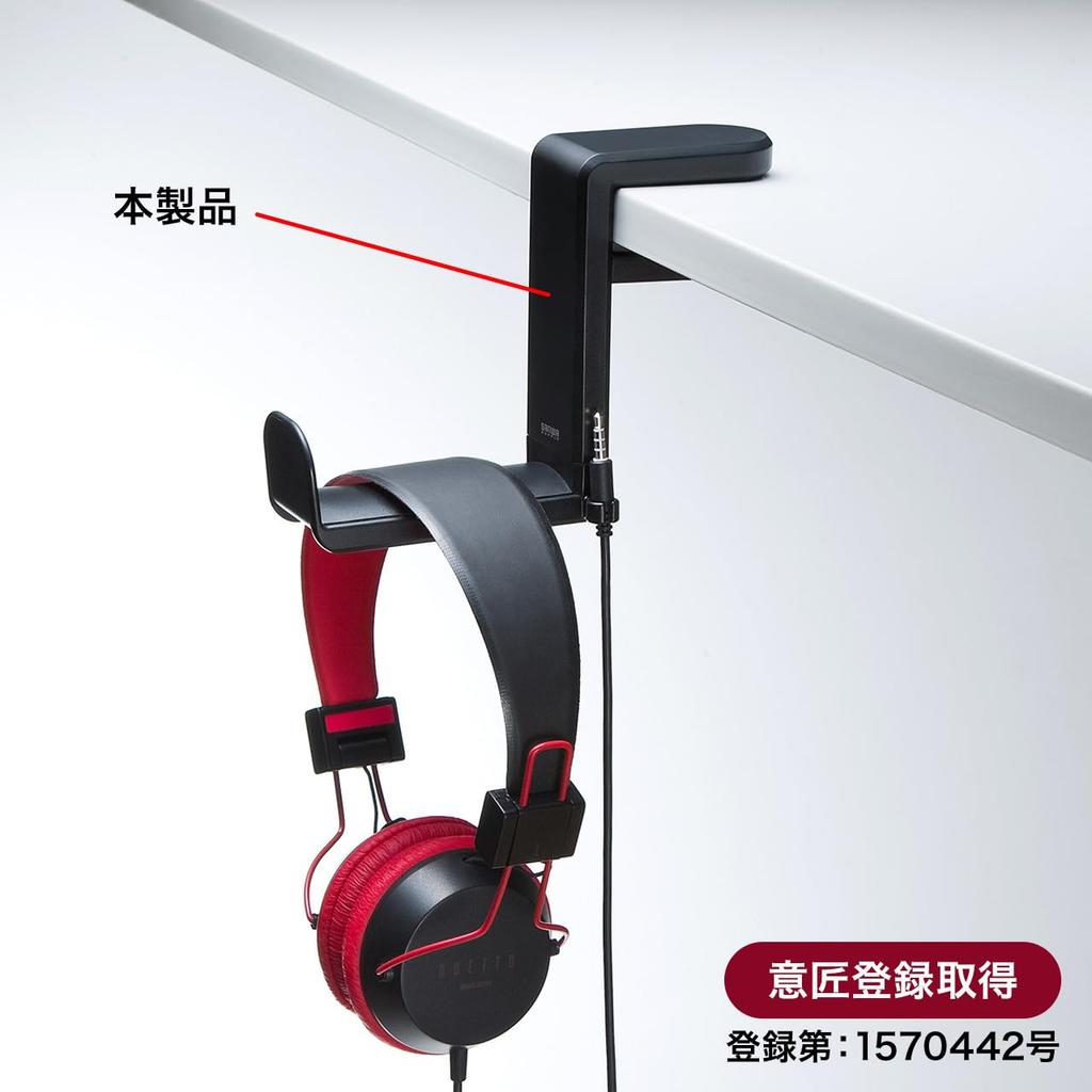 Headphone Hook Sanwa Supply Rotatable Clamp Leather Cushion PDA-STN18BK