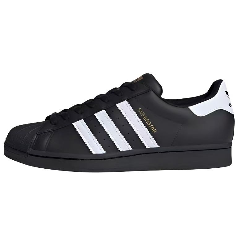 Adidas Originals SUPERSTAR Gold Logo Shell Head Lightweight Breathable Low top Skateboard Shoes Unisex Black EG4959(Team801-)