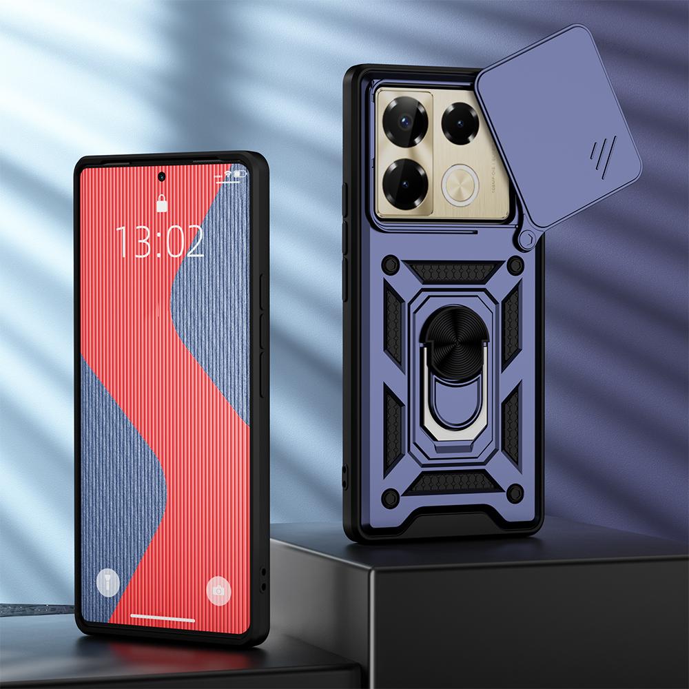 KEYSION Ударопрочный чехол для Infinix Note 40 Pro+ 5G Slide Camera Protection Metal Ring Stand Phone Cover для Infinix Note 40 4G