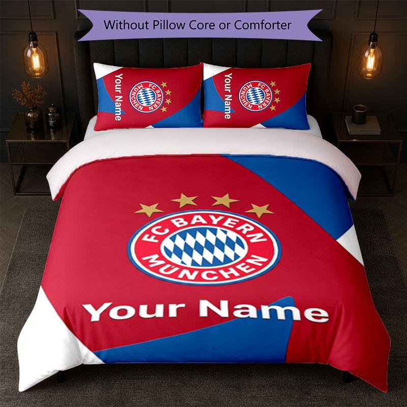 Bayern Munich Custom Name Text Bedding Set 1 Duvet Cover+2 Pillowcases Soccer Logo Personalized Gift For Special Occasion Bedroom Decor