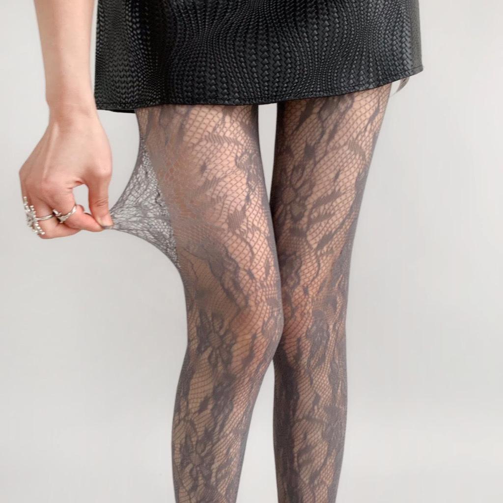 Сексуальные ретро чулки в сетку с цветочным узором - Прозрачные кружевные колготки