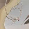 Серебряный браслет S925 с розовым сердцем, бантом и жемчугом для женщин