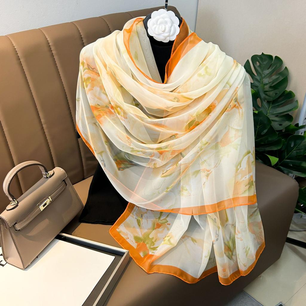 180*135cm Summer Silk Scarf Women Outdoor Shawl Bandanna Foulard Female Beach Fashion Luxury Oversized Shawl Head Hijab Wrap