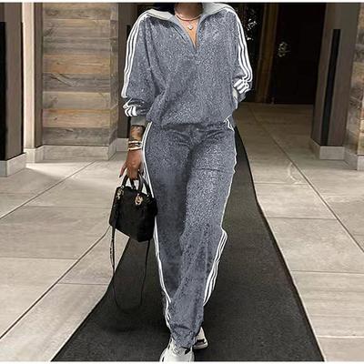 Модный комплект из 2 предметов с пайетками, женская куртка с длинным рукавом на молнии в полоску, пальто и прямые брюки, женский комплект одежды для вечеринок и клубов, весна 2025 г.