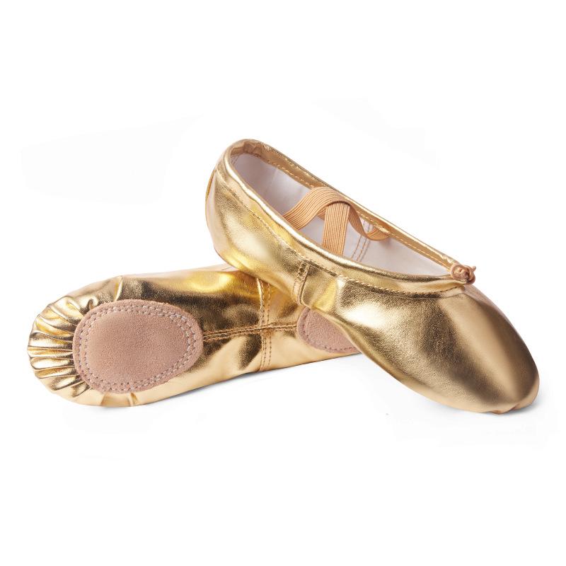 Children's Soft Sole PU Leather Dance Shoes, Women's Gold/Silver Yoga Ballet Shoes