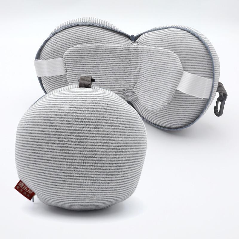 2 in 1 Travel Pillow With Eye Mask Striped Business Style Multi Use Portable Neck Pillow Compact Practical
