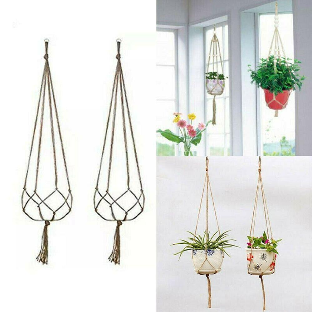 Vintage Lifting Decoration Basket Rope Plant Hanger Home Garden Flowerpot Holder